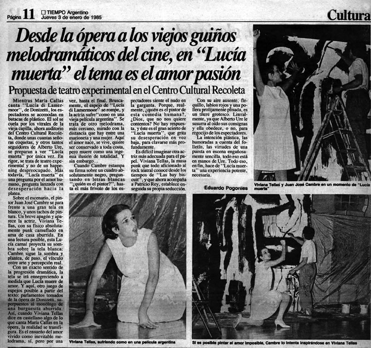 Lucia Muerta, Centro Cultural Recoleta, 1985