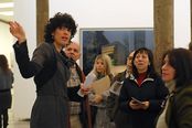 Co-Curator for the exhibtion Benedetta Carpi di Remini giving a guided visit to the press 