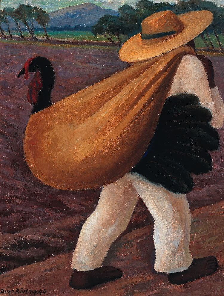 Diego Rivera Campesino cargando un guajolote (u hombre cargando un pavo), 1944